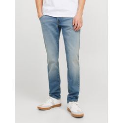 Comfort-fit-Jeans JACK & JONES "JJIMIKE JJFOX I.K. GE 42", Herren, Gr. 33, Länge 30, blau (blau denim), Denim/Jeans, Obermaterial: 48% Baumwolle, 26% Viskose, 25% Polyester, 1% Elasthan, Abriebeffekte, modisch, comfort fit knöchellang, Jeans