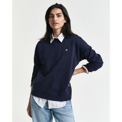 Sweatshirt GANT "SHIELD C-NECK SWEAT", Damen, Gr. M, blau (evening blau), Sweatware, Obermaterial: 87% Baumwolle, 13% Polyester, casual, Rundhals, Langarm Rippbündchen, Sweatshirts, Grafische GANT-Stickerei auf der Brust