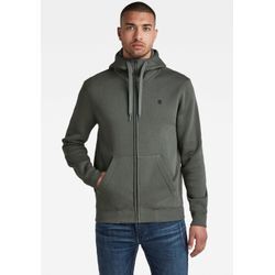 Kapuzensweatjacke G-STAR "Premium Basic Hooded Zip Sweater", Herren, Gr. M, grau (graphite), angeraute Sweatware, Obermaterial: 55% Baumwolle, 45% Polyester, modisch, normal, Rundhals, Langarm Rippbündchen, Sweatjacken