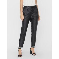 Lederimitathose VERO MODA "VMEVA MR LOOSE STRING COATED PNT", Damen, Gr. S (36), Länge 30, schwarz, Milano Rib, Obermaterial: 95% Polyester, 5% Elasthan. Beschichtung: 100% Polyurethan, unifarben, leicht glänzend, modisch, gerade, unten schmal, Hosen