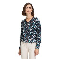 Kurzarmshirt BETTY BARCLAY "Betty Barclay Blusenshirt mit Print", Damen, Gr. 36, blau (dunkelblau, petrol), Jersey, Obermaterial: 50% Modal, 50% Baumwolle., feminin, figurumspielend normal, V-Ausschnitt, Langarm, Shirts, Rippbündchen