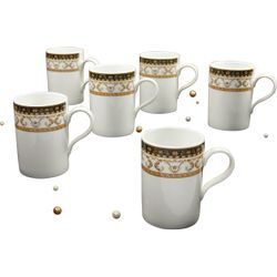 Becher CREATABLE "Kaffeebecher Majestosa", weiß, 6 tlg., Porzellan, Trinkgefäße, Dekor schwarz abgesetzt, Tassen Set, 6-teilig