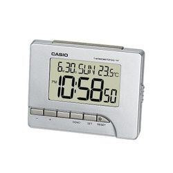 Quarzwecker CASIO "DQ-747-8EF", silber (silberfarben), Wecker, Wecker, digital, mit Thermometer, Tagesalarm, Schlummerfunktion