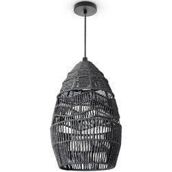 PACO HOME Pendelleuchte "VILLA", schwarz, Ø 20cm H: 35cm, Lampen, Hängeleuchte LED Esstisch Lampe Boho Papier E27 Natur