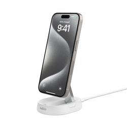 BELKIN Wireless Charger "BoostCharge Pro verstellbare magnetische Ladestation mit Qi2 (15 W)", weiß, B:10,3cm H:4cm T:10,3cm, Ladegeräte, für Apple iPhone 12/13/14/15 mini/Pro/Max/Pro Max/Plus mit MagSafe