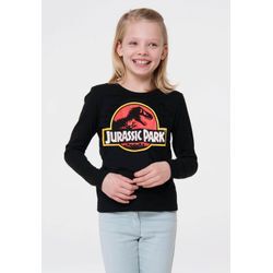 T-Shirt LOGOSHIRT "Jurassic Park Logo", Mädchen, Gr. 152, schwarz, 100% Baumwolle, unifarben, casual, normal, Rundhals, Langarm, Shirts, mit coolem Print