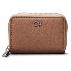 Geldbörse CALVIN KLEIN "CK DAILY SM ZIP AROUND_EPI MONO", beige (chanterelle epi mono), Polyester, Polyurethan, modisch, Kleinlederwaren, Geldbörse Portemonnaie Damenbörse