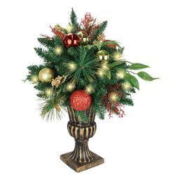 Künstlicher Weihnachtsbaum I.GE.A. "Dekorierter Tannenbaum mit LED Licht im Pokal", rot (rot, gold), B:50cm H:75cm, Kunststoff, Weihnachtsbäume, Dekoriert mit Christbaumkugeln Künstlicher Christbaum Weihnachtsdeko