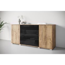 Sideboard INOSIGN "Kenia", braun (kastanien breslau, schwarz hgl), B:150cm H:67,9cm T:39,5cm, ABS-Kunststoff, FSC-zertifizierter Holzwerkstoff, Hartfaserplatte, Kunststoff, Sideboards, Modernes Sideboard mit 3 Schubladen und 4 Fächern, Breite 150 cm