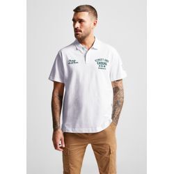 Poloshirt STREET ONE MEN, Herren, Gr. M (50), weiß, Web, 100% Baumwolle, unifarben, casual, gerade hüftlang, hoch geschlossener Ausschnitt, Kurzarm Bündchen, Shirts, in Unifarbe