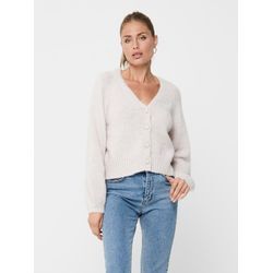 Strickjacke ONLY "ONLALYSSA L/S LIFE CARDIGAN EX KNT", Damen, Gr. L (40), grau (pumice stone), Strick, Obermaterial: 100% Polyester, unifarben, modisch, regular fit, V-Ausschnitt, Langarm, Strickjacken