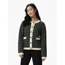 Strickjacke Y.A.S "YASLIVIA LS SHORT KNIT CARDIGAN S. NOOS", Damen, Gr. XL (42), schwarz (schwarz pattern:birch), Strick, Obermaterial: 63% Polyacryl, 33% Nylon, 4% metallisierte Fasern, gemustert, modisch, regular fit kurz, Rundhals, Langarm, Strickjacken