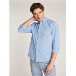 Businesshemd TOMMY HILFIGER "FLEX POPLIN GINGHAM RF SHIRT", Herren, Gr. L, N-Gr, sweet blau, optic weiß, Popeline, Obermaterial: 100% Baumwolle, klassisch, regular fit hüftlang, Langarm Ärmel mit Ärmelschlitz 1-Knopf-Manschette, Hemden, mit Karomuster