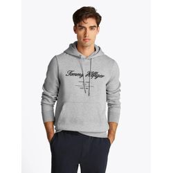 Hoodie TOMMY HILFIGER "SCRIPT LOGO HOODY", Herren, Gr. L, light grau heather, Sweatware, Obermaterial: 63% Baumwolle, 37% Polyester, casual, regular fit hüftlang, Langarm Rippbündchen, Sweatshirts, mit aufgesticktem Logo