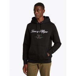 Hoodie TOMMY HILFIGER "SCRIPT LOGO HOODY", Herren, Gr. L, schwarz, Sweatware, Obermaterial: 63% Baumwolle, 37% Polyester, casual, regular fit hüftlang, Langarm Rippbündchen, Sweatshirts, mit aufgesticktem Logo