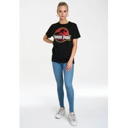 T-Shirt LOGOSHIRT "Jurassic Park Logo", Damen, Gr. L, schwarz, 100% Baumwolle, unifarben, casual, normal, Rundhals, Kurzarm, Shirts, mit coolem Print