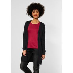 Strickjacke STREET ONE, Damen, Gr. 34, schwarz, Stoff, 70% Viskose, 30% Nylon, unifarben, casual, comfort fit lang, ohne Ausschnitt, Langarm Bündchen, Strickjacken, verschlusslos