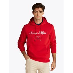 Hoodie TOMMY HILFIGER "SCRIPT LOGO HOODY", Herren, Gr. L, rot (medium rot), Sweatware, Obermaterial: 63% Baumwolle, 37% Polyester, casual, regular fit hüftlang, Langarm Rippbündchen, Sweatshirts, mit aufgesticktem Logo