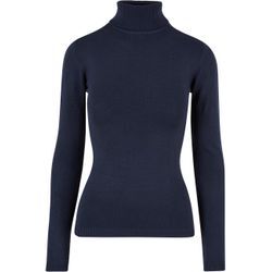 Rundhalspullover URBAN CLASSICS "Urban Classics Damen Ladies Knitted Turtleneck Sweater", Damen, Gr. 3XL, blau (navy), 70% Viskose, 30% Polyamid, unifarben, casual, slim fit, herzförmiger Ausschnitt, Langarm, Pullover