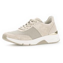 Keilsneaker GABOR ROLLINGSOFT, Damen, Gr. 37, beige (hellbeige), Textil, Veloursleder, unifarben, sportlich, Schuhe, Freizeitschuh, Halbschuh, Schnürschuh, Logoschriftzug an der Ferse