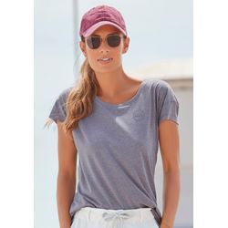 T-Shirt ELBSAND "Ranva", Damen, Gr. L (40), blau (blau meliert), Jersey, Obermaterial: 50% Baumwolle, 50% Polyester, meliert, casual, figurumspielend hüftlang, Rundhals, Kurzarm offene Kante, Shirts, mit Logodruck, Kurzarmshirt aus Baumwoll-Mix, sportlich, Topseller