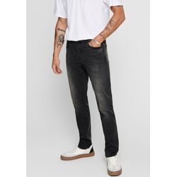 Slim-fit-Jeans ONLY & SONS "ONSLOOM SLIM LBD 8263 AZG DNM NOOS", Herren, Gr. 34, Länge 32, grau, Denim/Jeans, Obermaterial: 99% Baumwolle, 1% Elasthan, Abriebeffekte, modisch, schmal knöchellang, Jeans