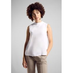 Blusentop STREET ONE, Damen, Gr. 42, weiß, Stoff, 100% Viskose, unifarben, casual, gerade hüftlang, hoch geschlossener Ausschnitt, ohne Ärmel Bündchen, Blusen, aus softer Viskose