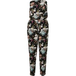 Jumpsuit URBAN CLASSICS "Urban Classics Damen Ladies Viscose Bandeau Jumpsuit", Damen, Gr. L, US-Größen, bunt (schwarz tropical), 100% Viskose, loose fit, ohne Ärmel, Overalls