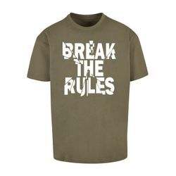 T-Shirt MERCHCODE "Merchcode Herren Break The Rules 2 Heavy Oversize Tee", Herren, Gr. L, grün (olive), 100% Baumwolle, bedruckt, casual, oversize, Rundhals, Kurzarm, Shirts