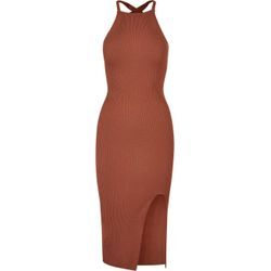 Shirtkleid URBAN CLASSICS "Urban Classics Damen Ladies Midi Rib Knit Crossed Back Dress", Damen, Gr. L, US-Größen, orange (terracotta), 35% Polyacryl, 35% Viskose, 30% Nylon, unifarben, klassisch, slim fit, ohne Ärmel, Kleider