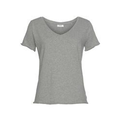 T-Shirt MARC O'POLO DENIM, Damen, Gr. XS, grau (grau, meliert), Jersey, Obermaterial: 100% Baumwolle, casual, figurbetont hüftlang, tiefer V-Ausschnitt, Kurzarm geschnittene Kante, Shirts, mit abgerundetem V-Neck