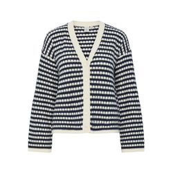 Strickjacke Y.A.S "YASCIBYL LS KNIT CARDIGAN NOOS", Damen, Gr. L (40), birch stripes:navy blazer, Strick, Obermaterial: 60% Baumwolle, 40% Polyamid, gestreift, modisch, V-Ausschnitt, Langarm, Strickjacken