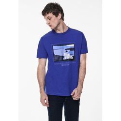 T-Shirt STREET ONE MEN, Herren, Gr. L (52), blau (maritime blau), Web, 100% Baumwolle, bedruckt, casual, gerade hüftlang, Rundhals, Kurzarm Bündchen, Shirts, aus reiner Baumwolle