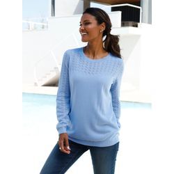 Rundhalspullover CLASSIC BASICS "Ajour-Pullover", Damen, Gr. 38, blau (himmelblau), 100% Polyacryl, unifarben, Langarm, Pullover