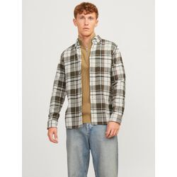 Langarmhemd JACK & JONES "JPRBLUBROOK CHECK STRUCTURE L/S SHIRT SN", Herren, Gr. L, N-Gr, grün (olive night), Web, Obermaterial: 100% Baumwolle, kariert, modisch, regular fit, Langarm, Hemden