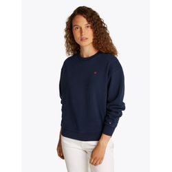 Sweatshirt TOMMY HILFIGER "REG CONTRAST FLAG SWEATSHIRT", Damen, Gr. L (40), blau (schwarz night navy), Sweatware, Obermaterial: 100% Baumwolle, unifarben, casual, regular fit hüftlang, Rundhals, Langarm Rippbündchen, Sweatshirts, mit Logo-Flag