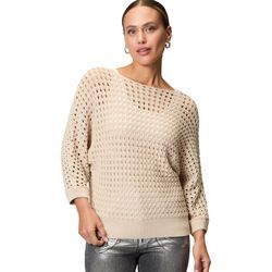 Strickpullover ZERO "zero Pullover mit Lochmuster", Damen, Gr. 34, beige (french oak), Strick, Obermaterial: 50% Baumwolle, 50% Polyacryl. Ärmelfutter: ohne Futter., unifarben, casual, figurumspielend normal, U-Boot-Ausschnitt, Langarm weit Bündchen, Pullover, Lochmuster