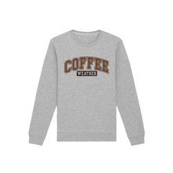 Sweatshirt F4NT4STIC "Weihnachten Coffee Weather Winter Holiday", Damen, Gr. L, grau (erdgrau), Obermaterial: 85% Baumwolle, 15% Polyester, casual, regular fit, Rundhals, Langarm ohne Bündchen, Sweatshirts, Premium Qualität