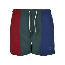 Badeshorts URBAN CLASSICS "Urban Classics Herren 3-Tone Swim Shorts", Herren, Gr. M, US-Größen, bunt (burgundy, bottlegrün), 100% Nylon, Badehosen