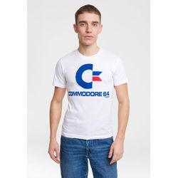 T-Shirt LOGOSHIRT "Commodore C64 Logo", Herren, Gr. L, weiß, 100% Baumwolle, bedruckt, casual, normal, Rundhals, Kurzarm, Shirts, mit Commodore-Logo