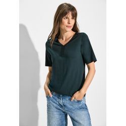 Tunikashirt CECIL, Damen, Gr. L (42), grün (fir grün), Web, Stoff, 50% Baumwolle, 50% Modal, unifarben, casual, gerade normal, V-Ausschnitt, Kurzarm Bündchen, Shirts, mit V-Ausschnitt