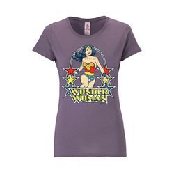 T-Shirt LOGOSHIRT "Print DC Comics Wonder Woman Stars", Damen, Gr. L, lila, 100% Baumwolle, bedruckt, casual, lang, Rundhals, Kurzarm, Shirts, mit lizenziertem Print