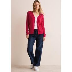 Cardigan CECIL, Damen, Gr. L (42), rot (granita rot), Web, 60% Baumwolle, 40% Viskose, unifarben, casual, normal normal, V-Ausschnitt, Langarm Bündchen, Strickjacken, mit Knopfleiste