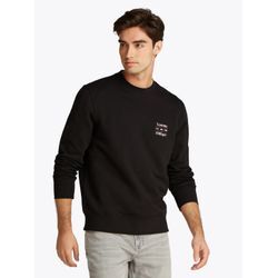 Sweatshirt TOMMY HILFIGER "HILFIGER STACK SWEATSHIRT", Herren, Gr. L, schwarz, Sweatware, Obermaterial: 100% Baumwolle, casual, regular fit, Rundhals, Langarm Rippbündchen, Sweatshirts