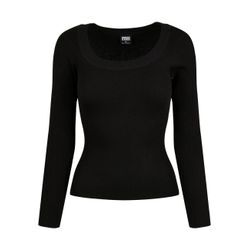 Rundhalspullover URBAN CLASSICS "Urban Classics Damen Ladies Wide Neckline Sweater", Damen, Gr. XL, schwarz, 35% Viskose, 35% Polyacryl, 30% Nylon & Polyamid, unifarben, casual, slim fit, Rundhals, Langarm, Pullover