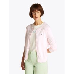 Cardigan TOMMY HILFIGER "CO JERSEY STITCH CARDIGAN", Damen, Gr. L (40), rosa (light pink), Feinstrick, Obermaterial: 67% Baumwolle, 33% Polyamid, unifarben, casual, regular fit hüftlang, Rundhals, Langarm Rippstrickbündchen, Strickjacken, mit Logostickerei