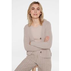 Cardigan SENSES.THE LABEL, Damen, Gr. L, beige (bleached sand), Material: 100% Baumwolle, unifarben, casual, lässig geschnitten normal, Langarm eingesetzt gerader Abschluss, Strickjacken, im Rippstrickmuster