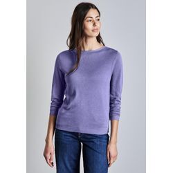 Strickpullover STREET ONE, Damen, Gr. 34, lila dusk meliert, Stoff, 60% Viskose, 40% Baumwolle, unifarben, casual, gerade normal, U-Boot-Ausschnitt, Langarm Bündchen, Pullover, mit U-Boot-Ausschnitt