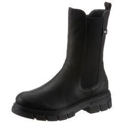 Chelseaboots RIEKER, Damen, Gr. 39, schwarz, Lederimitat, klassisch, Schuhe, Stiefelette, Blockabsatz, Boots mit breitem Stretcheinsatz