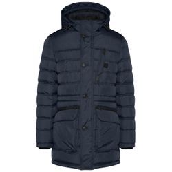 Parka BUGATTI, Herren, Gr. 50, blau (marine), 100% Polyester, unifarben, casual, regular fit, Langarm normaler Saum, Jacken, mit abtrennbarer Kapuze